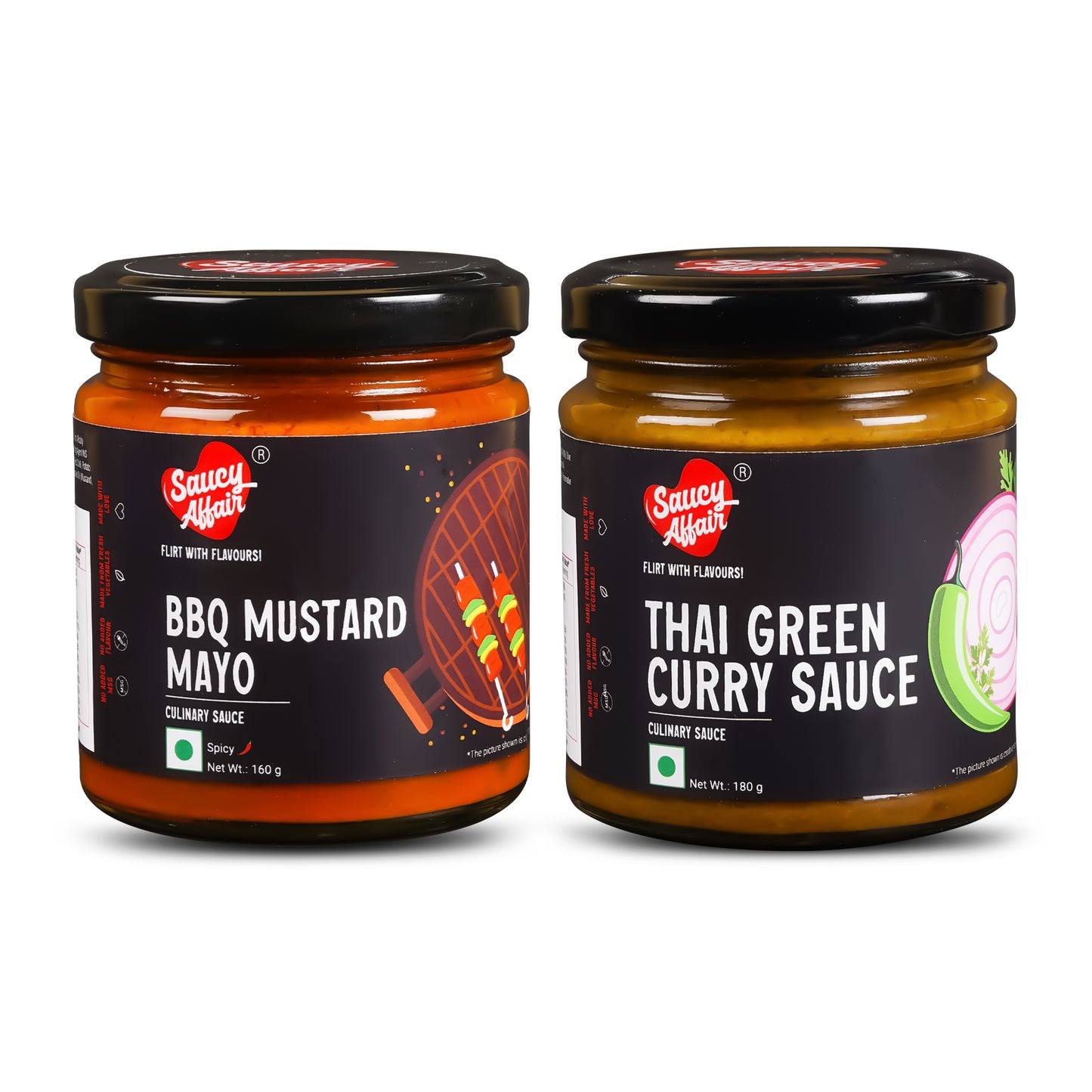 BBQ Mustard Mayo 160g + Thai Green Curry Sauce - 180g Combo (Pack of 2)
