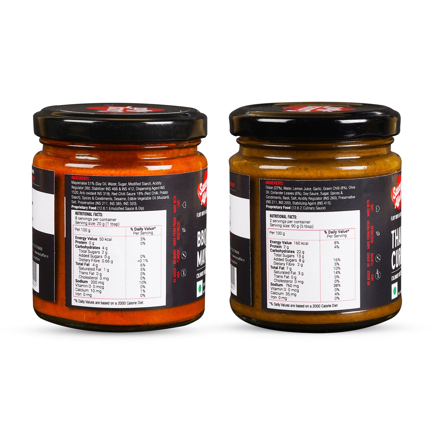 BBQ Mustard Mayo 160g + Thai Green Curry Sauce - 180g Combo (Pack of 2)