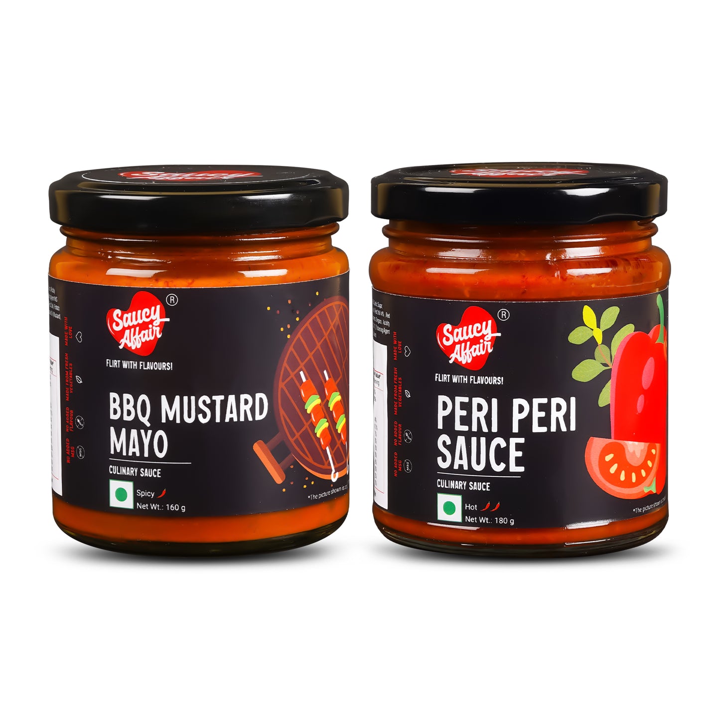 BBQ Mustard Mayo 160g + Peri Peri Sauce - 180g Combo (Pack of 2)