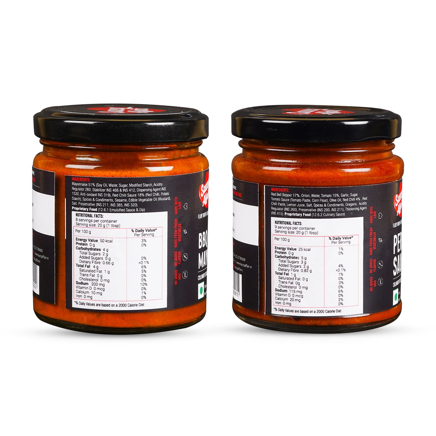 BBQ Mustard Mayo 160g + Peri Peri Sauce - 180g Combo (Pack of 2)