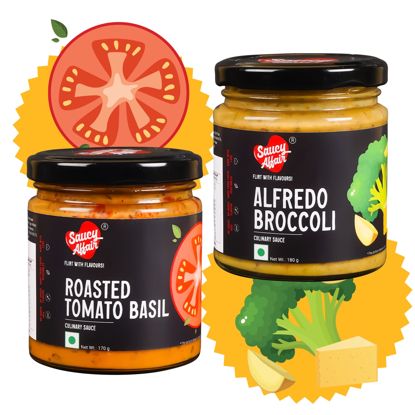 Alfredo Broccoli 180g + Roasted Tomato Basil Sauce Combo (Pack of 2)