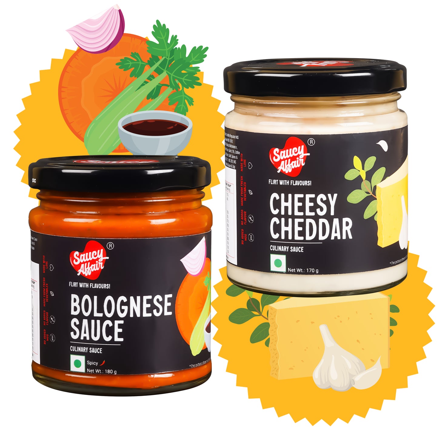 Cheesy Cheddar Sauce - 170g + Bolognese 180g Combo (Pack of 2)