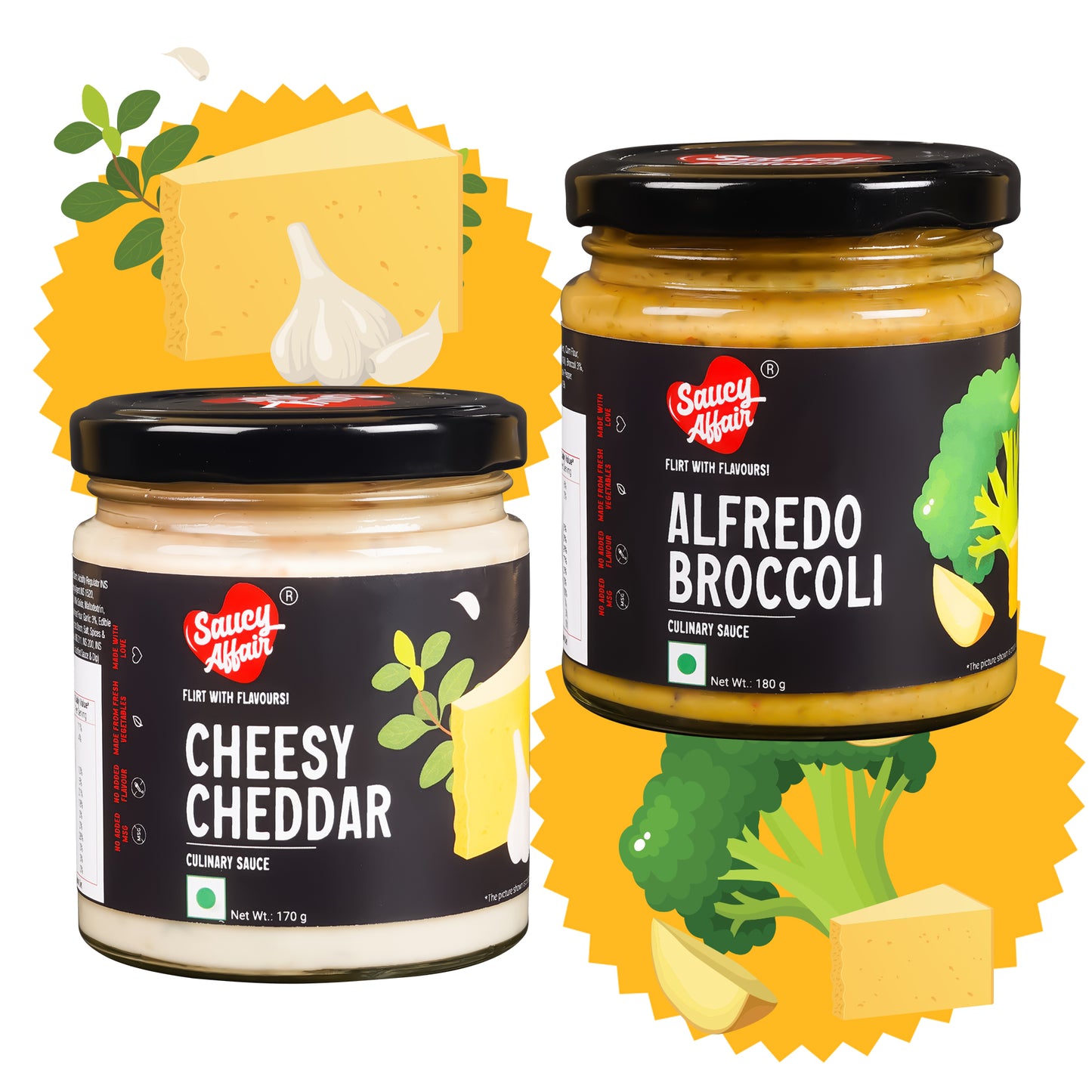 Alfredo Broccoli 180g + Cheesy Cheddar Sauce - 170g Combo (Pack of 2)