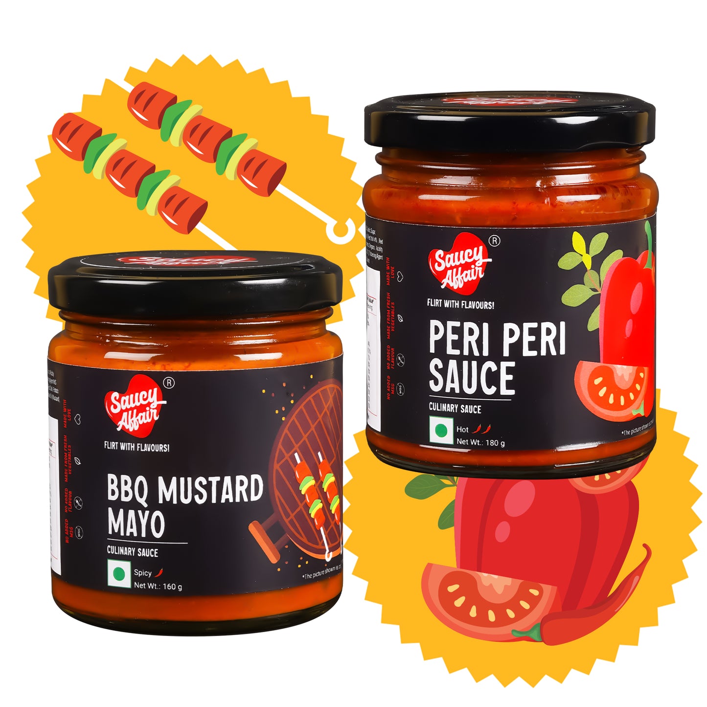 BBQ Mustard Mayo 160g + Peri Peri Sauce - 180g Combo (Pack of 2)