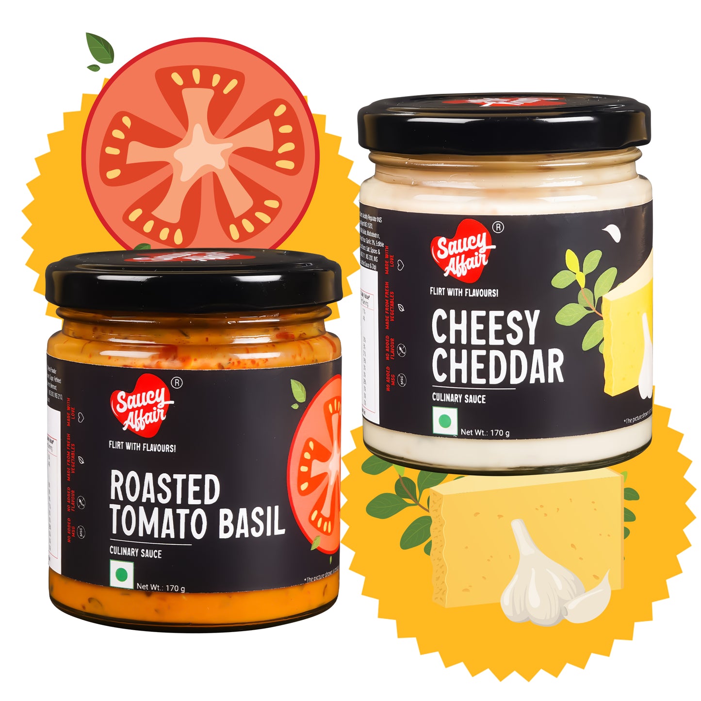 Cheesy Cheddar - 170g + Roasted Tomato Basil Sauce 170g Combo (Pack of 2)