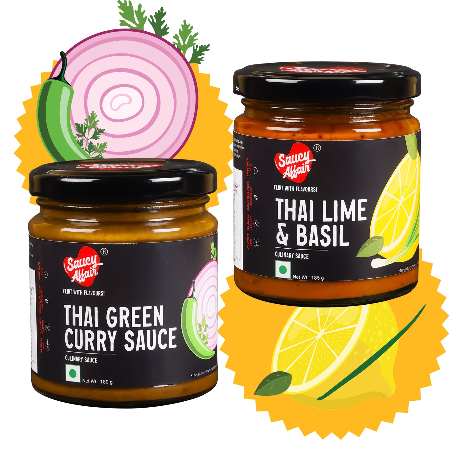 Thai Lime & Basil Sauce - 185g + Thai Green Curry Sauce - 180g Combo (Pack of 2)