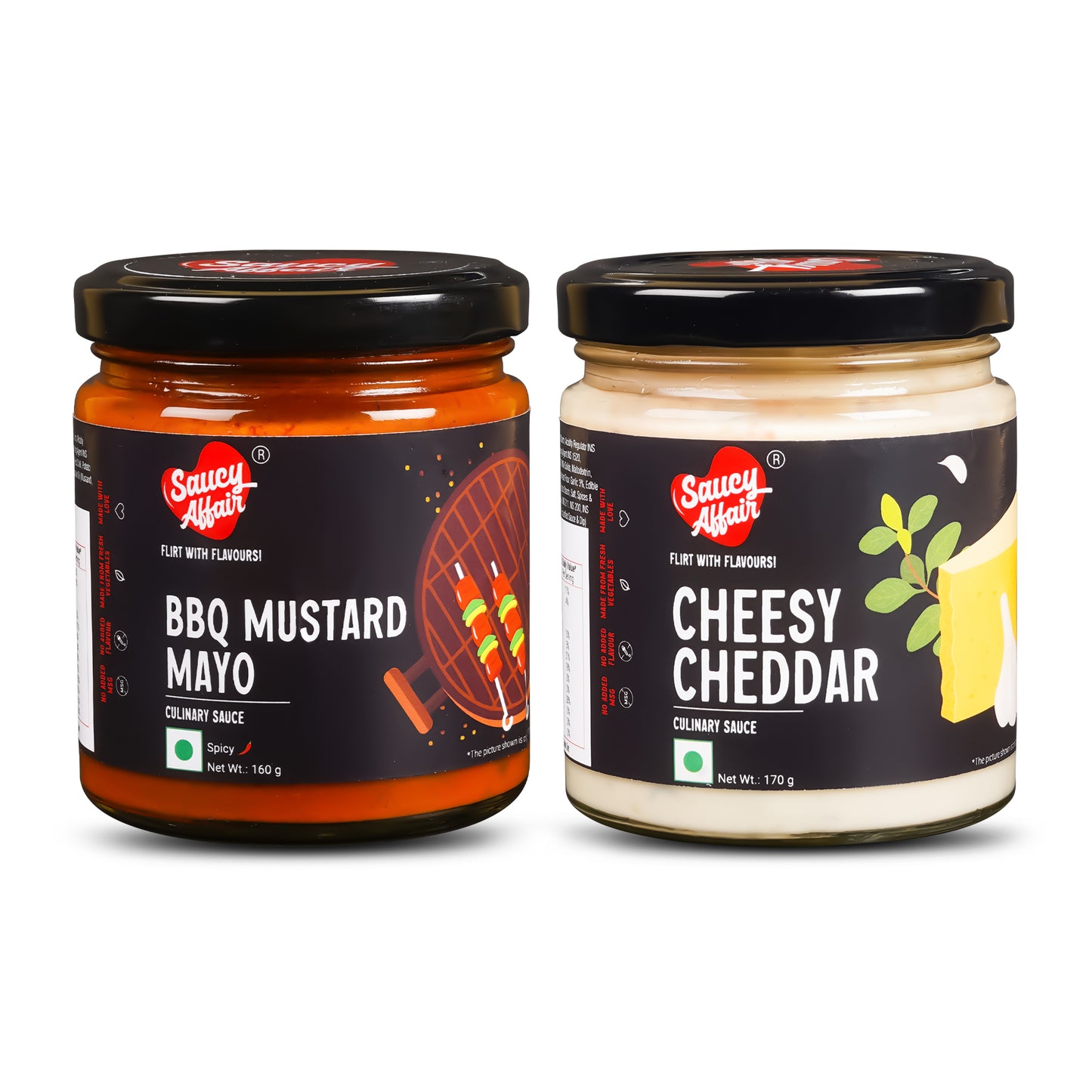 BBQ Mustard Mayo 160g + Cheesy Cheddar Sauce - 170g Combo (Pack of 2)