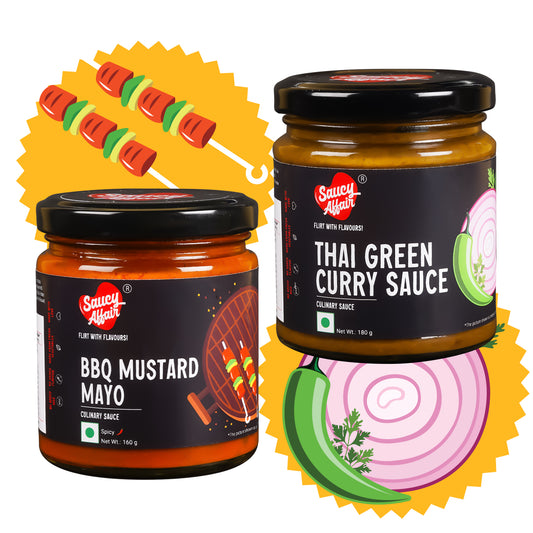 BBQ Mustard Mayo 160g + Thai Green Curry Sauce - 180g Combo (Pack of 2)