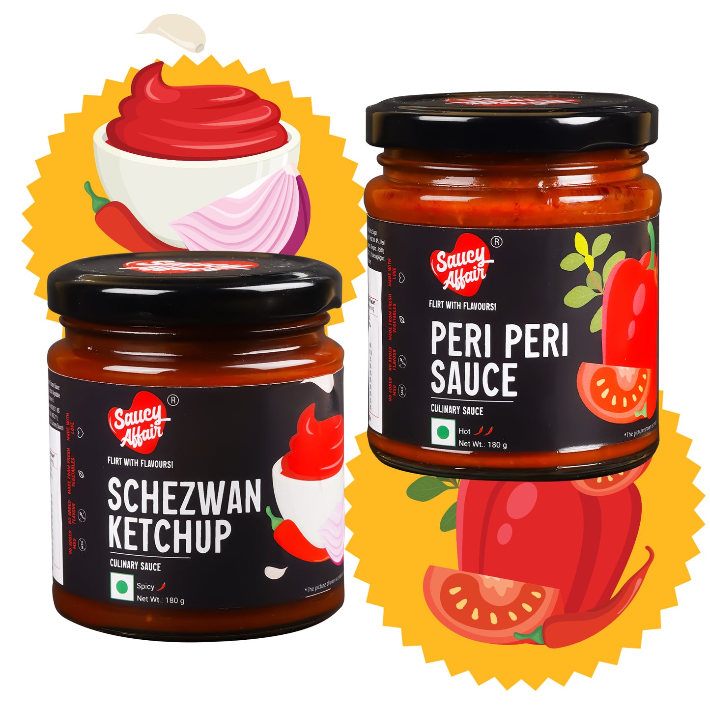 Schezwan Ketchup - 180g  +Peri Peri Sauce 180g Combo (Pack of 2)